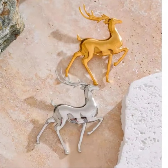 Christmas Reindeer Stainless Steel Waterproof Brooch - Picture 5 of 10